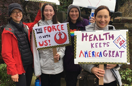 Rebecca Jackson and family at Women's March Oakland