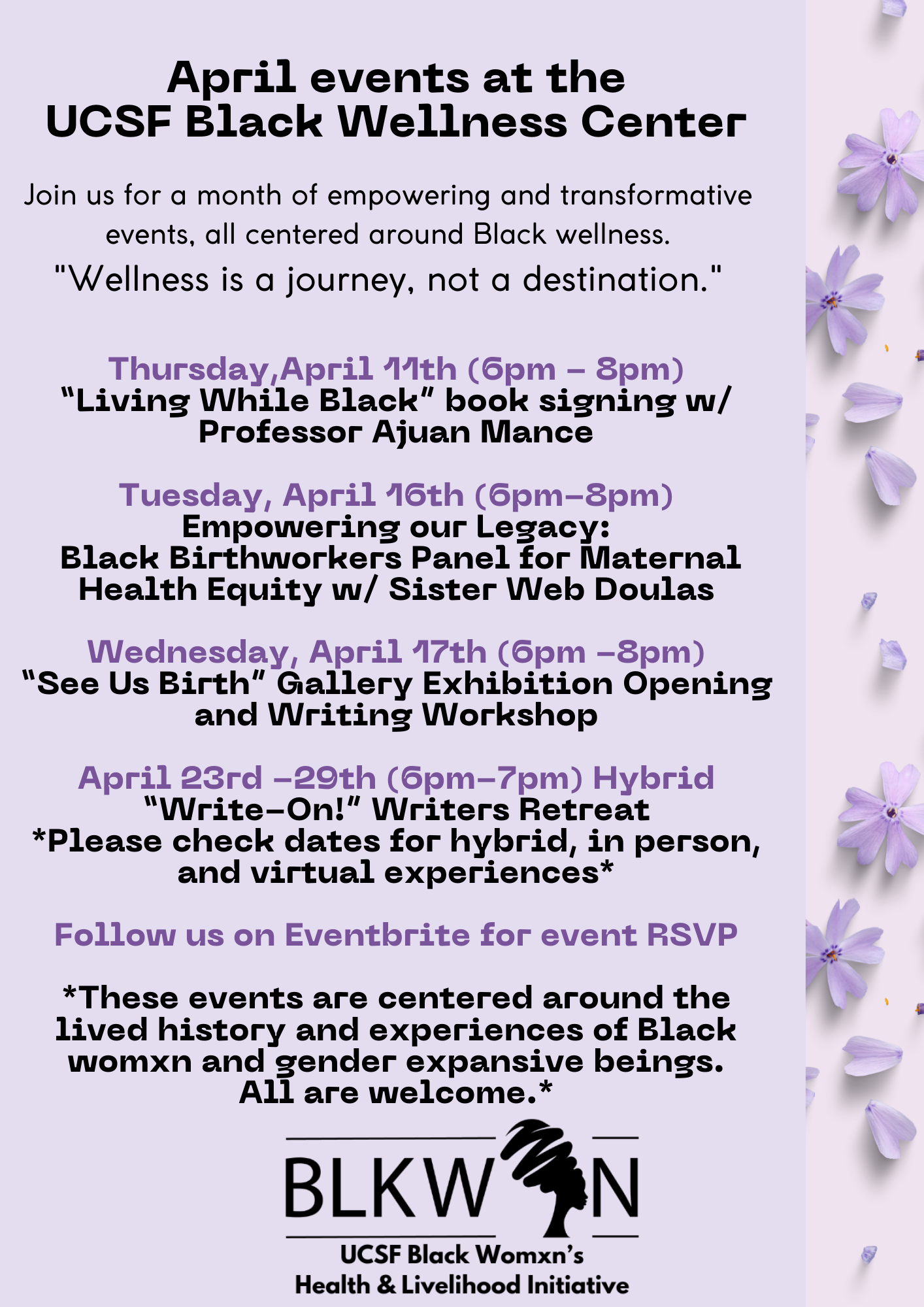 April Events Black Wellness Center